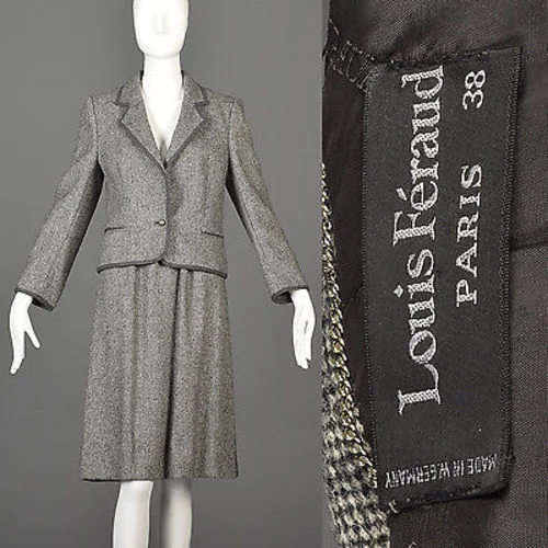 1990s  Louis Feraud Gray Tweed Skirt Suit