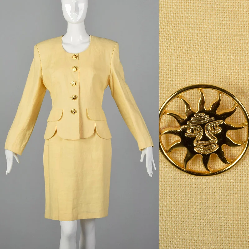 1990s Moschino Cheap & Chic Yellow Linen Skirt Suit boho skirt vibe