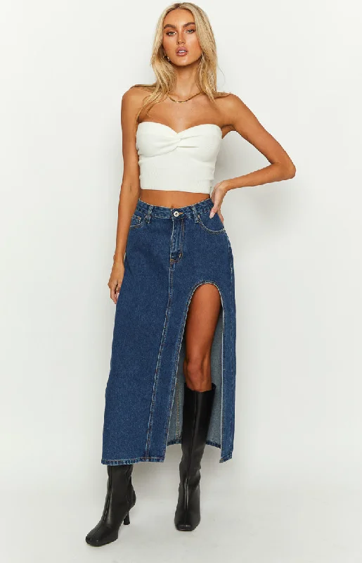 Aysha Dark Wash Denim Midi Skirt