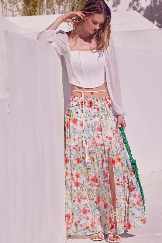 Bahama Mama Floral Chiffon Tiered Maxi Skirt