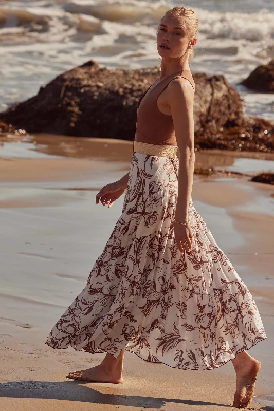 Blooming Breeze Asymmetrical Tiered Maxi Skirt button skirt front