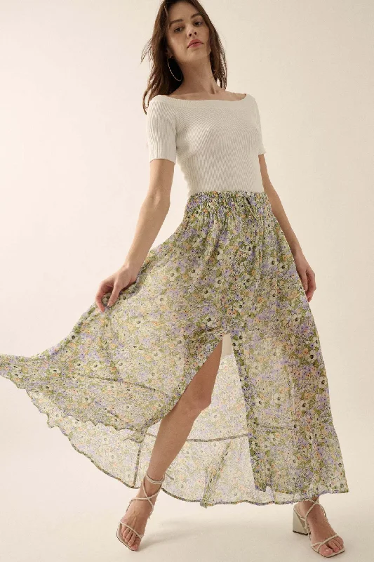 Blossoming Magic Floral Chiffon Maxi Skirt