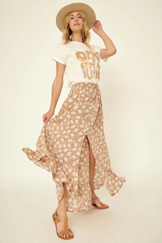 Blown Away Abstract Floral Button-Front Maxi Skirt