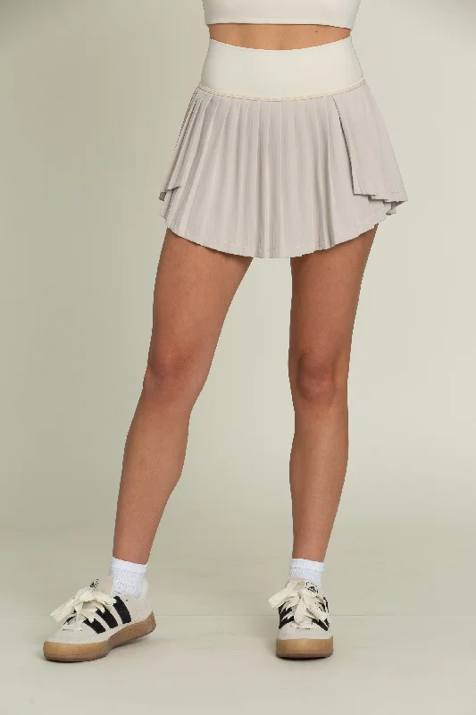 Bone 2-Toned Tiered Pleated Tennis Skirt denim skirt casual