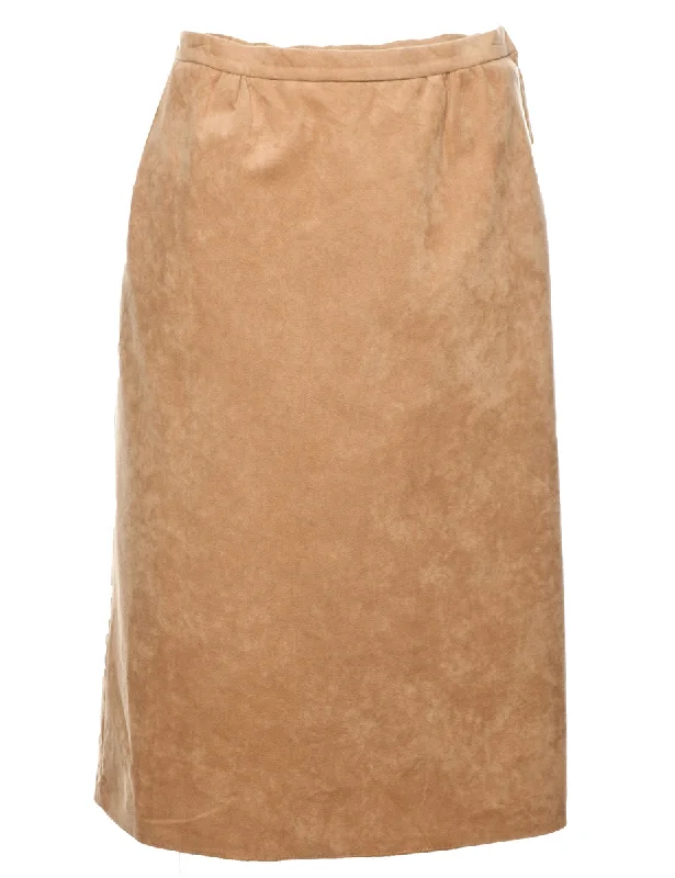 Brown Suede Knee Length Skirt - S wool skirt thick