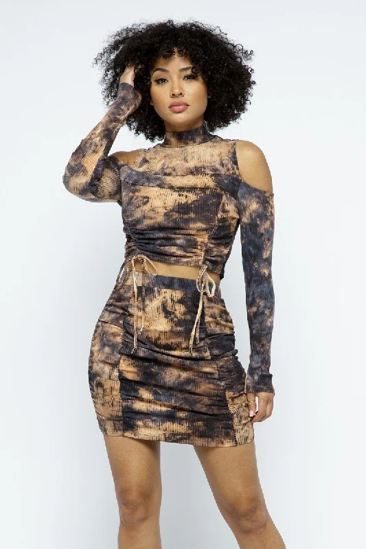 FZ Women's Tie Dye Skirt Suit silk skirt lustrous