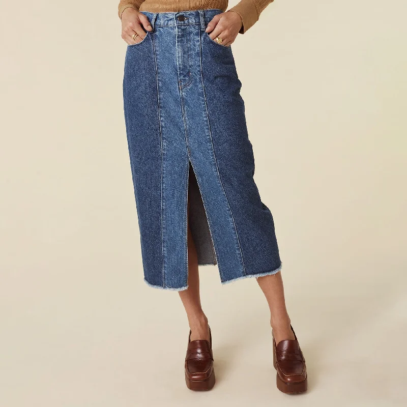 Daisy Patchwork Denim Skirt silk skirt lustrous
