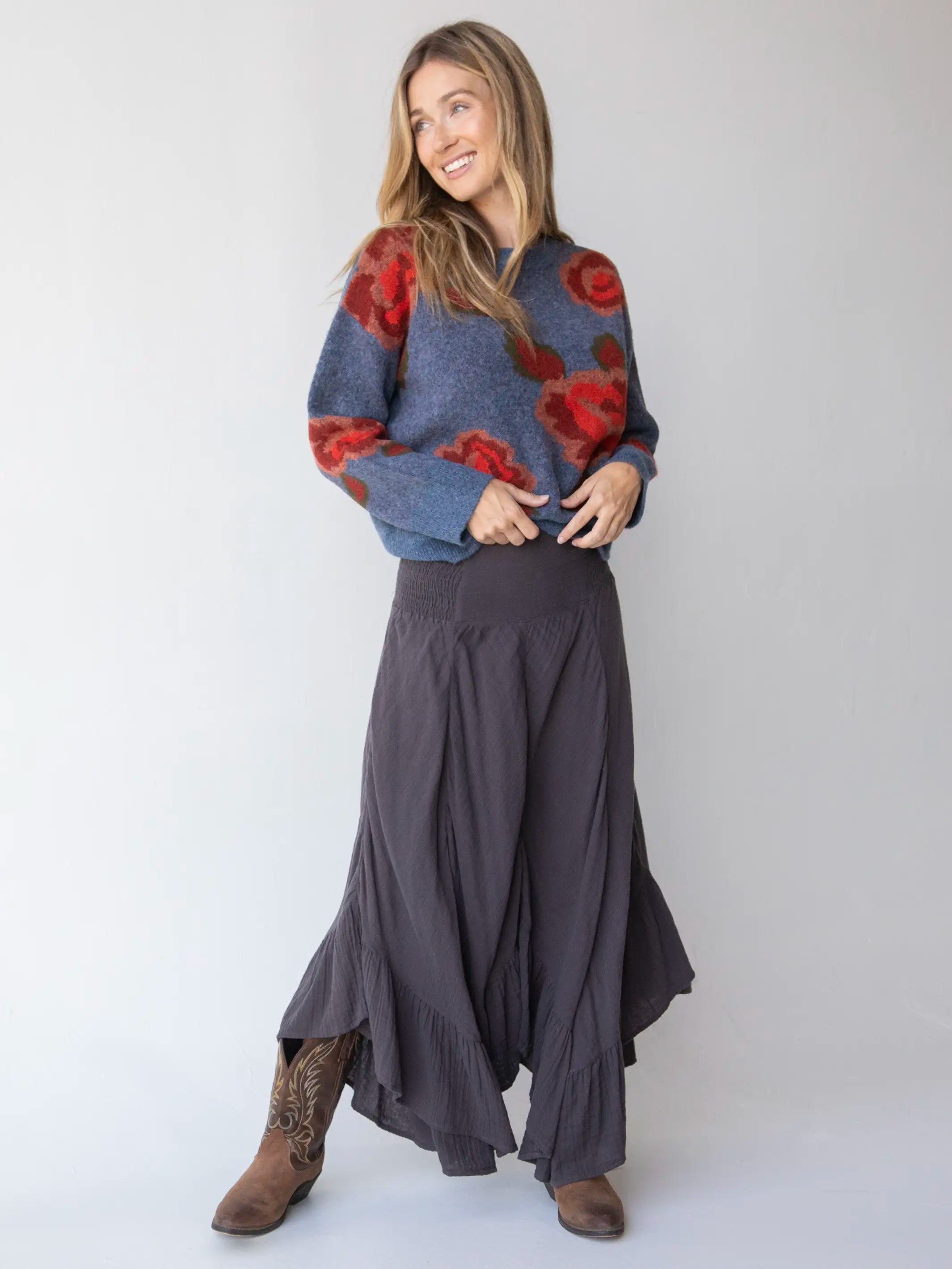 Feelin' Alive Convertible Cotton Midi Skirt - Charcoal chiffon skirt floaty