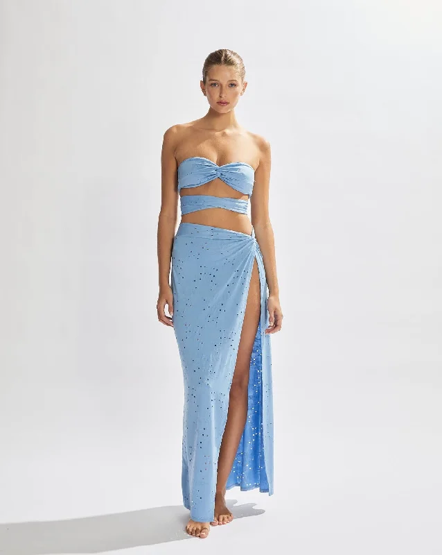 Franco Twist Front Skirt Light Blue