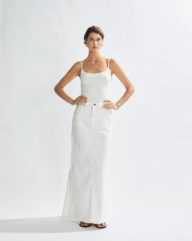 Harley Denim Maxi Skirt White velvet skirt rich