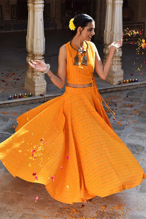 Okhai 'Katyayani' Pure Cotton Ikkat Wrap Top and Skirt Set patchwork skirt art