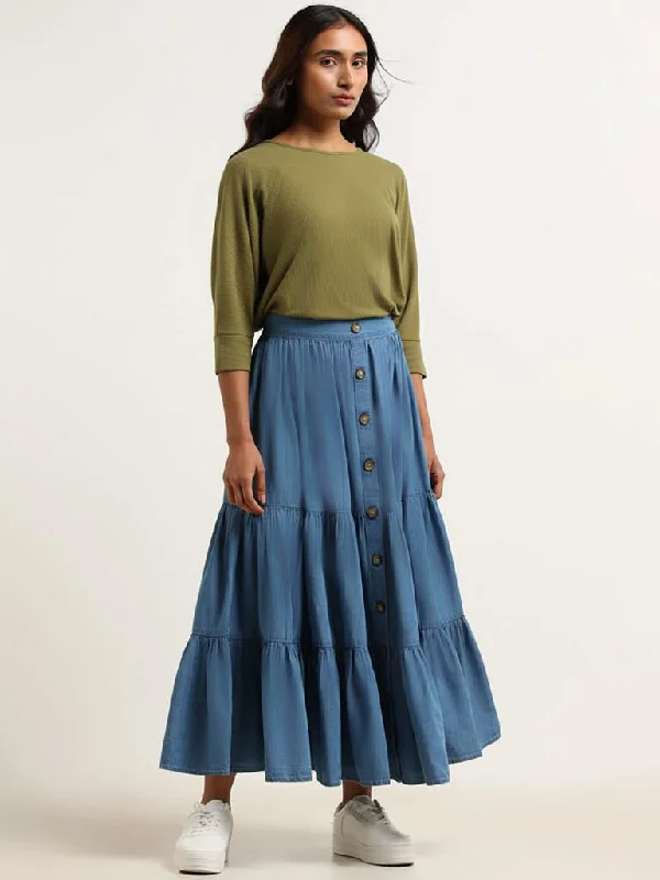 LOV Blue Solid Tiered Skirt