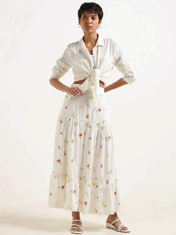 LOV Off-White Tiered Maxi Skirt