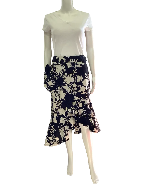 H & M Midi Skirt Floral Print Black White Size: 6 cashmere skirt plush