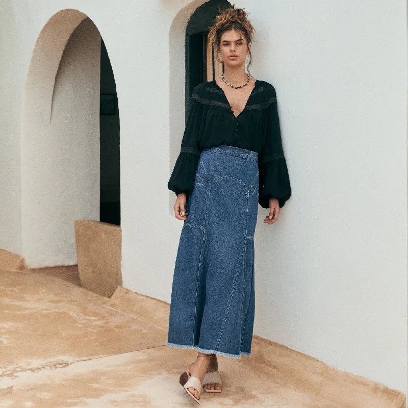 Muse Denim Maxi Skirt corduroy skirt cozy