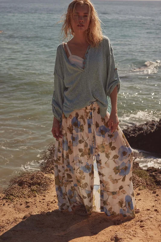 New Growth Floral Crepe Button-Front Maxi Skirt chiffon skirt airy