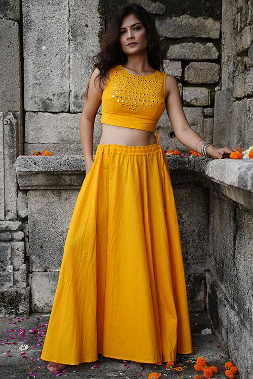 Okhai "Jalsa" Yellow Pure Cotton Free Size Skirt relaxed fit skirt