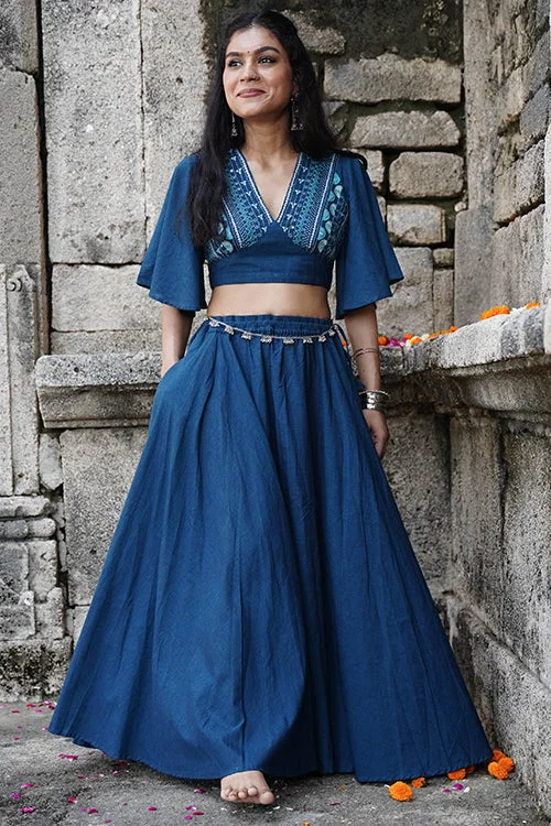 Okhai "Leela" Blue Pure Cotton Free Size Skirt high waist skirt