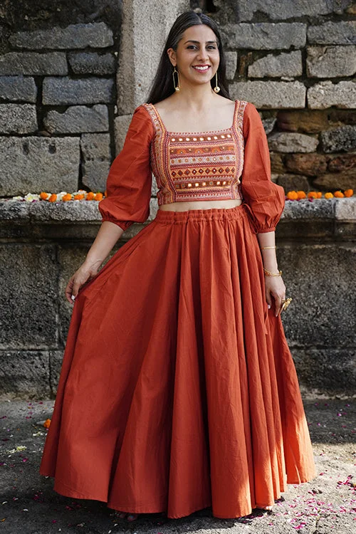 Okhai "Shubh" Rust Pure Cotton Free Size Skirt vintage skirt charm