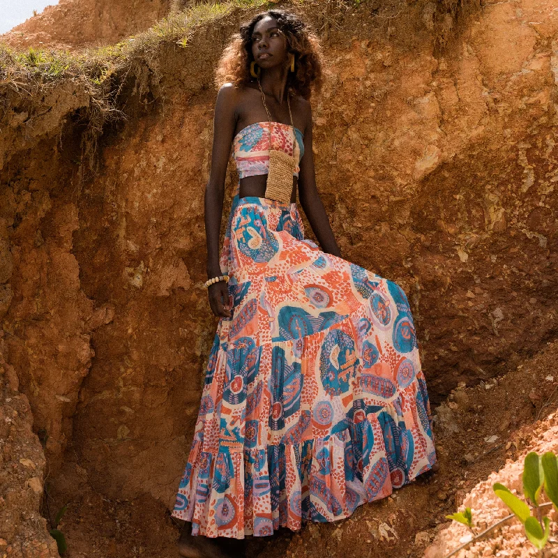 Patria Pia Tiered Maxi Skirt silk skirt sleek