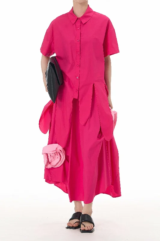 Pink Asymmetrical Shirt with 3D Flower Skirt satin skirt smooth