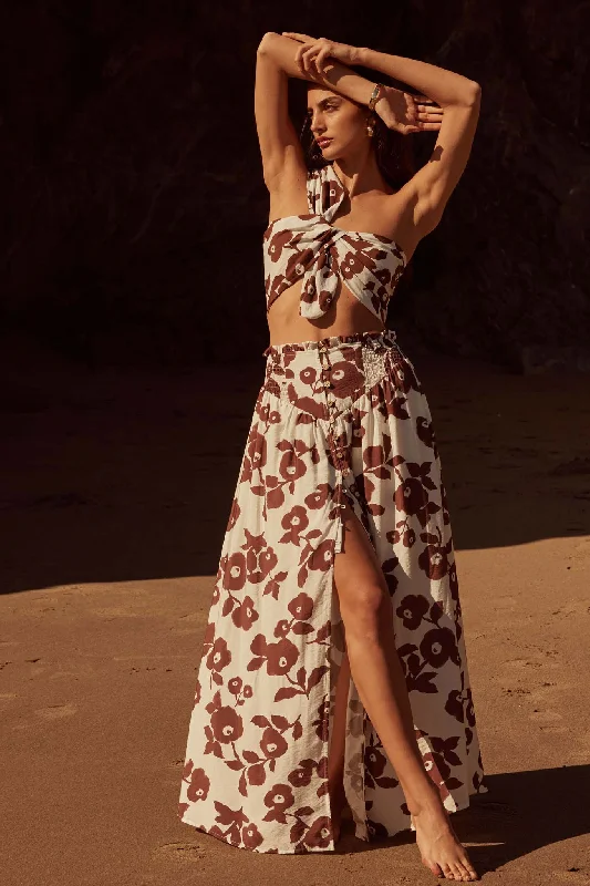 Pretty Poppies Floral Button-Front Maxi Skirt chiffon skirt airy
