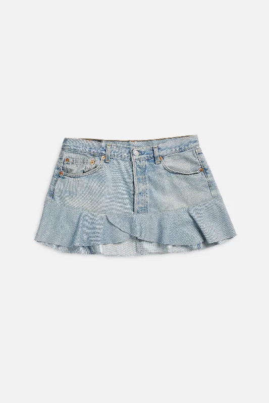 Rework Denim Flounce Skirt - L floral skirt print