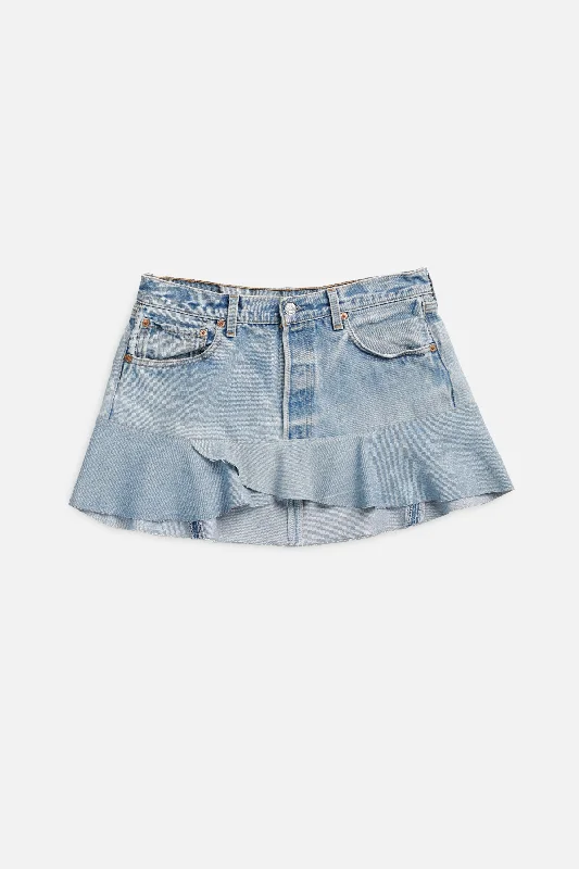 Rework Denim Flounce Skirt - L asymmetrical skirt cut