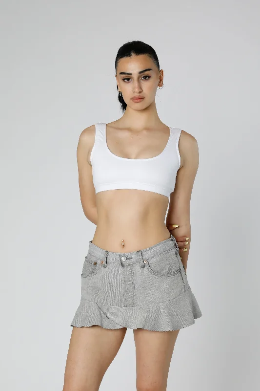 Rework Denim Flounce Skirt - M lace skirt romantic