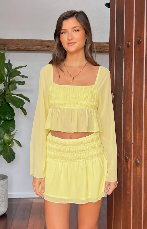 Sean Yellow Chiffon Mini Skirt leather skirt refined