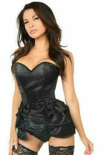 Sexy Black Satin Corset with Removable Snap on Skirt