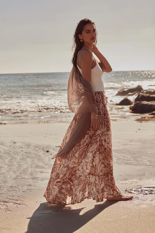 Tropical Treasure Floral Button-Front Maxi Skirt linen skirt light