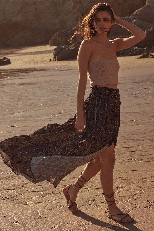 Vacation Voyage Geo-Print Button-Front Maxi Skirt linen skirt light