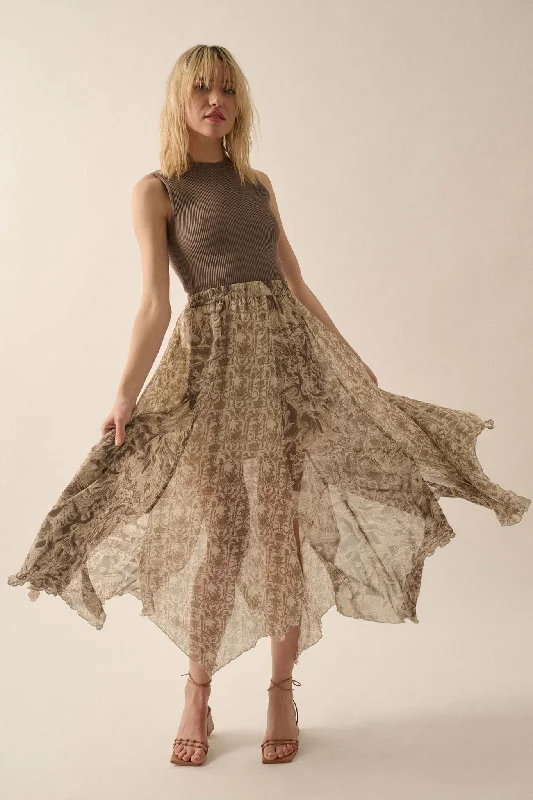 Vintage Winds Ornate-Print Handkerchief Maxi Skirt lace skirt feminine