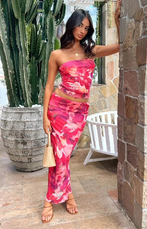 When in Rome Pink Print Mesh Maxi Skirt