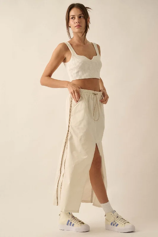 Zip Code Side-Zip Piping-Trim Drawstring Skirt wool skirt sturdy