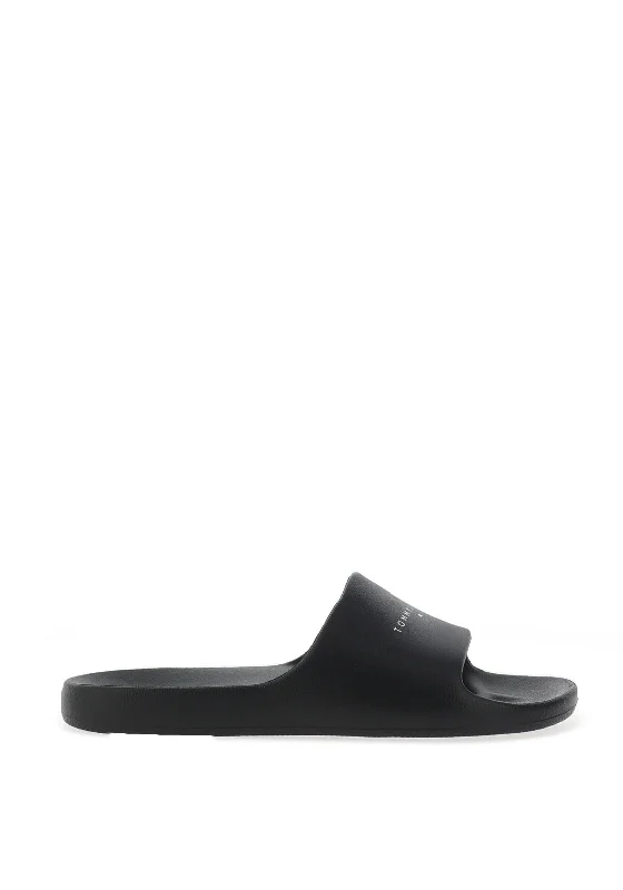 Tommy Jeans Womens Printed Pool Sliders, Black Fashionable Raw Edge Jeans