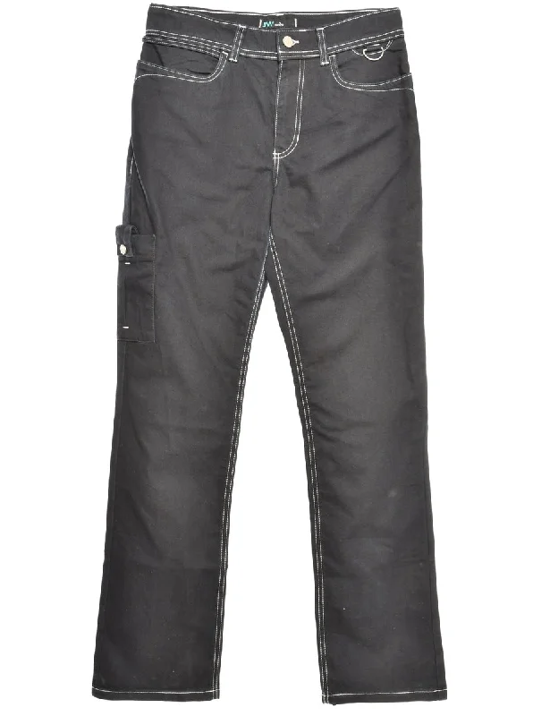Zip Front Black Straight Fit Jeans - W30 L34 Cozy Tencel Blend Denim Jeans