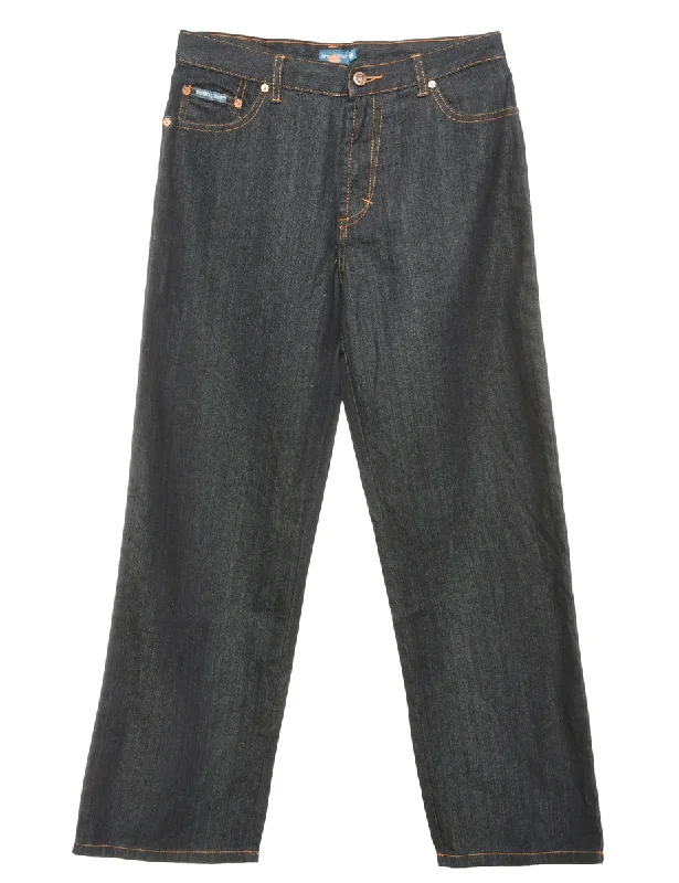 Dark Wash Zip Front Skinny Fit Jeans - W32 L29 Trendy Wide-Leg High-Waist Denim