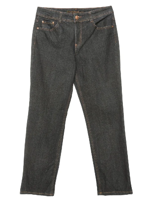 Dark Wash Zip Front Straight Fit Jeans - W32 L30 Cozy Stretch High-Waist Jeans