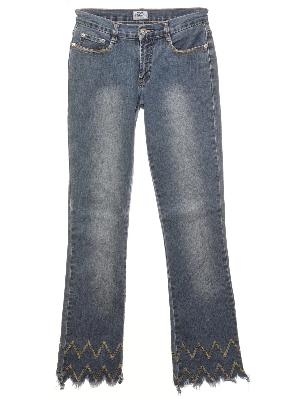 Faded Wash Frayed Hem Straight Fit Jeans - W26 L32 Trendy Flared Leg Jeans