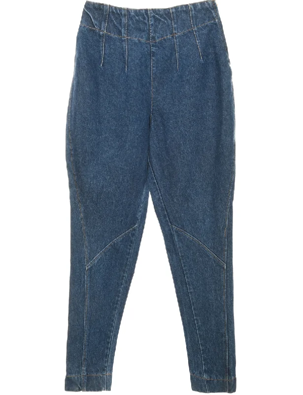 High Waist Indigo Tapered Jeans - W28 L32 Stylish Stone-Wash Denim Jeans