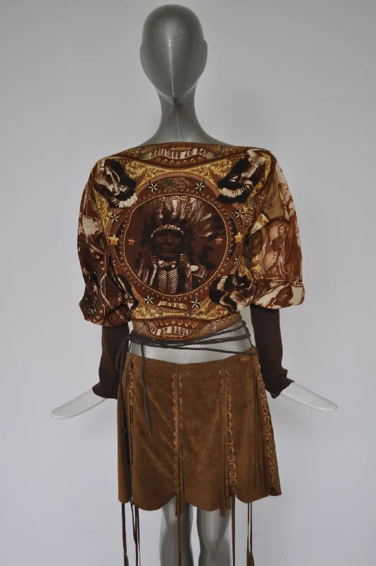 Jean Paul Gaultier top with Sheriff and indian  print Gaultier jeans collection Trendy Vintage Denim Jeans