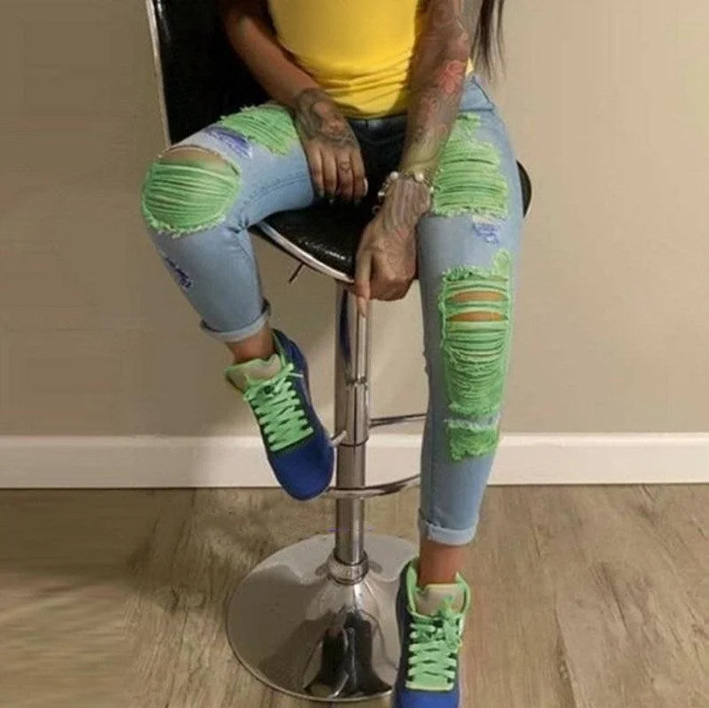 Light color ripped jeans for women Trendy Bootcut High-Waisted Jeans