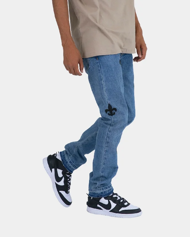 MNML D112 Fleur Denim Jeans Blue/Black Elegant Raw Hem Jeans