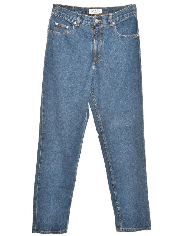 Zip Front Stone Wash Straight Fit Jeans - W34 L32 Comfortable Distressed Straight-Leg Jeans