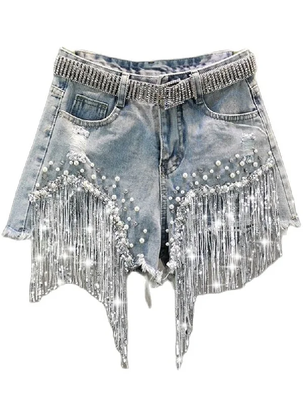 Summer Elegant Shorts Lady Tassel Beading High Waist Wide Leg Denim Shorts Female Casual Solid Shorts Jeans for Women Clothing Trendy Wide-Leg High-Waist Denim Summer Elegant Shorts Lady Tassel Beading High Waist Wide Leg Denim Shorts Female Casual Solid Shorts Jeans for Women Clothing Trendy Wide-Leg High-Waist Denim
