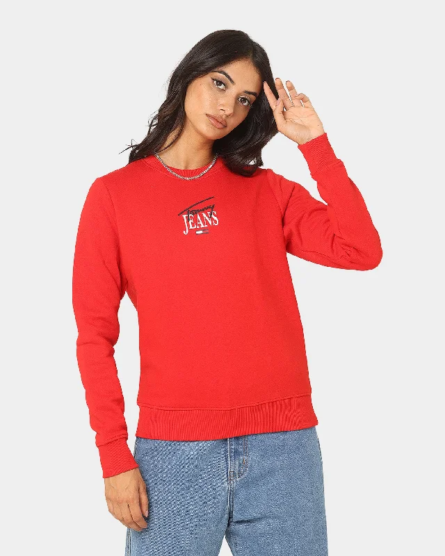 Tommy Jeans Women's Essential Crewneck Deep Crimson Fashionable Vintage Wash Jeans