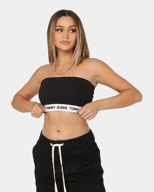 Tommy Jeans Women's TJW Logo Waistband Bandeau Black Trendy Flared Leg Jeans