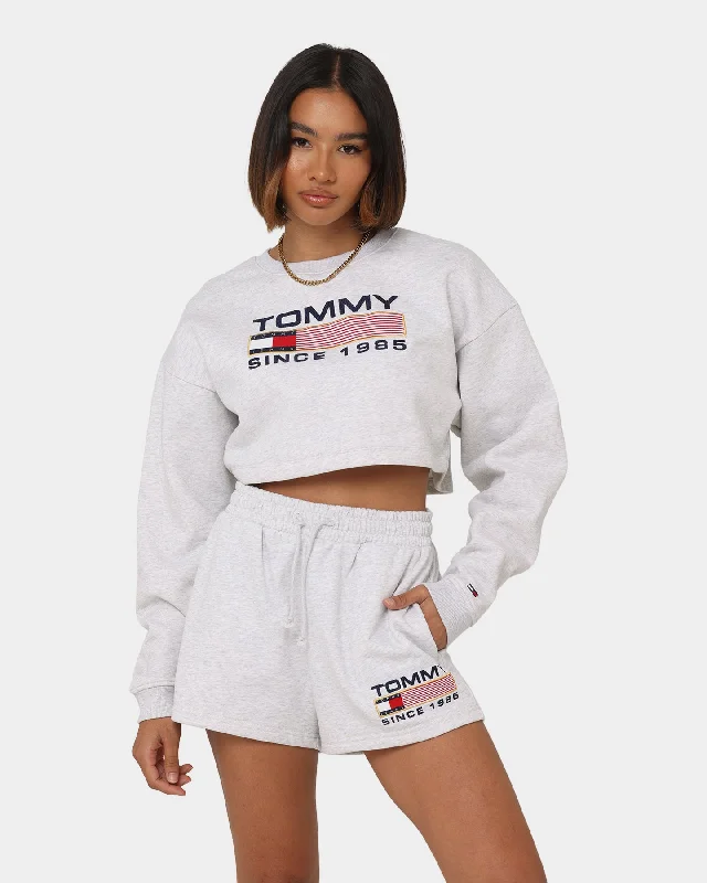Tommy Jeans Women's TJW Super Crop Modern Athletic Crewneck Silver Grey Heather Elegant High-Waisted Flared Jeans
